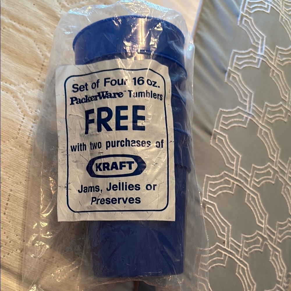 Vintage Kraft Blue Plastic Tumblers Set